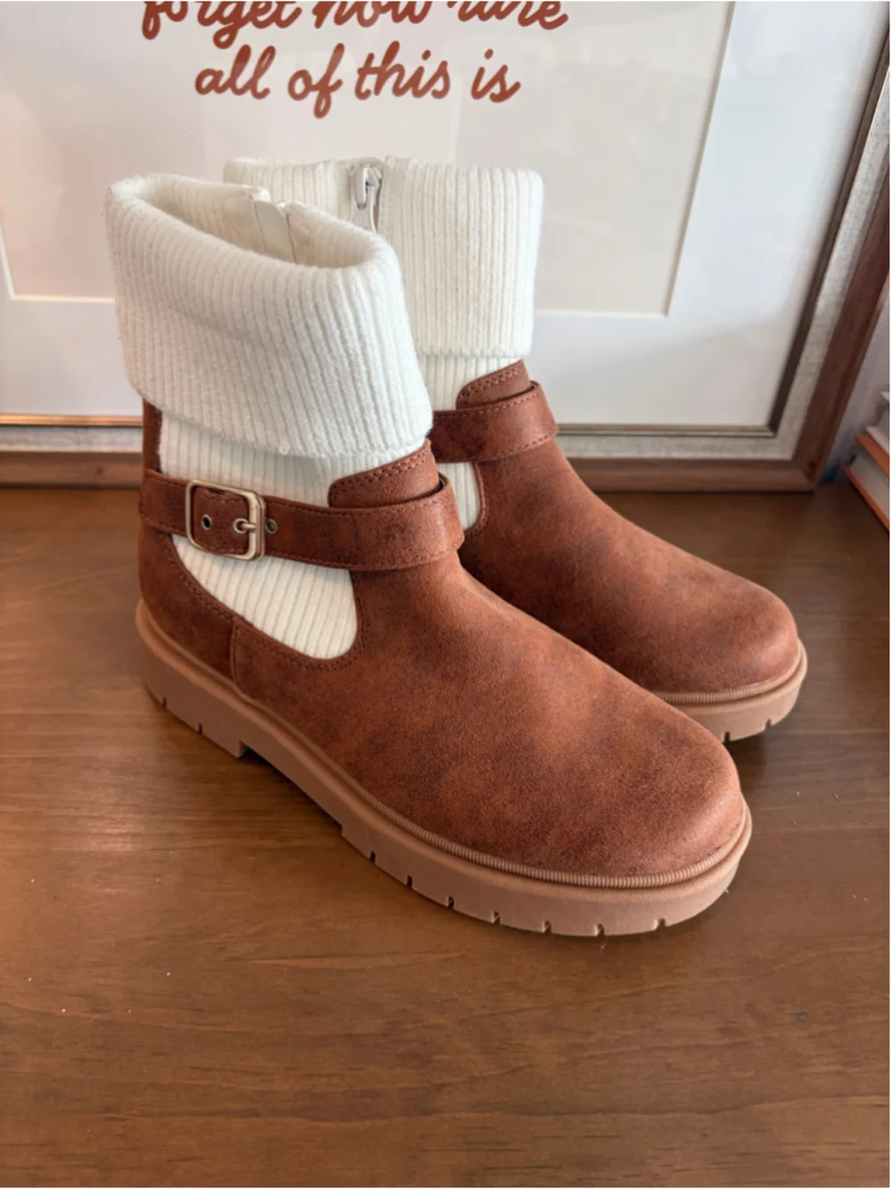 NWT Cat & Jack Kristie Cognac Knit Cuff Youth Boots Size 5 (Womens 7)